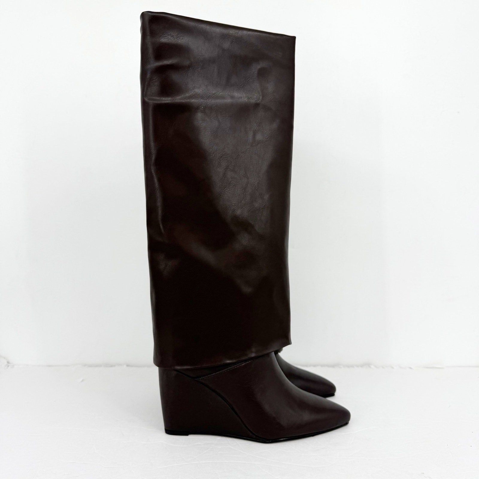 Madden Girl Womens Evander Fold-Over Knee High Boots US 6 Dark Brown NIB