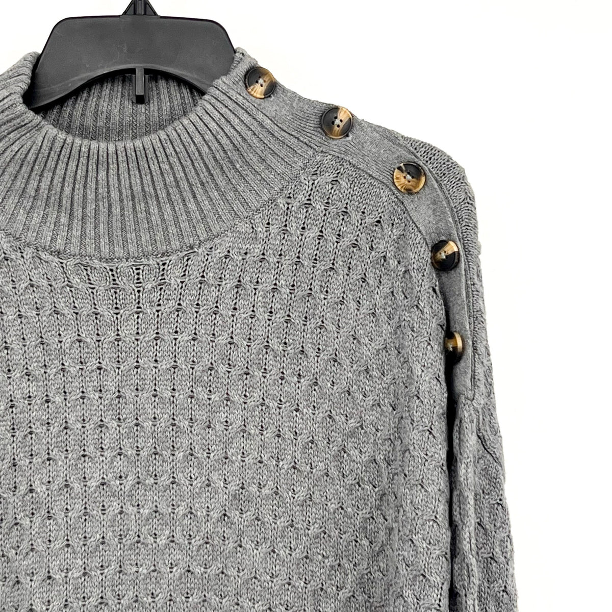 MOTHERHOOD Maternity Cable Knit Sweater Medium Grey Button Shoulder NWOT