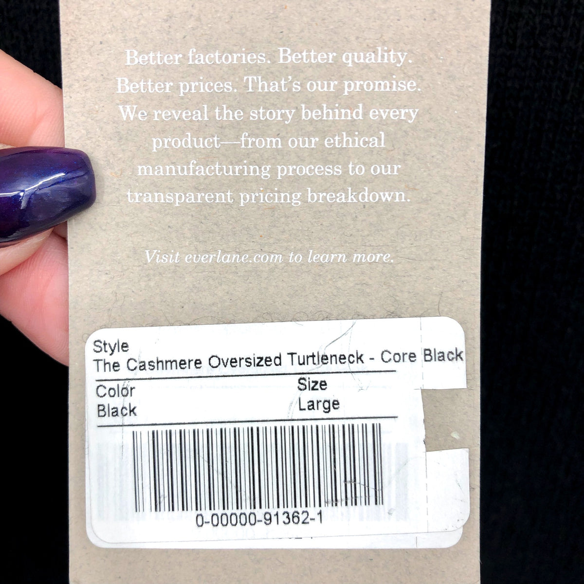 Everlane Womens The Cashmere Oversized Turtleneck Sweater Large Core Black NWT