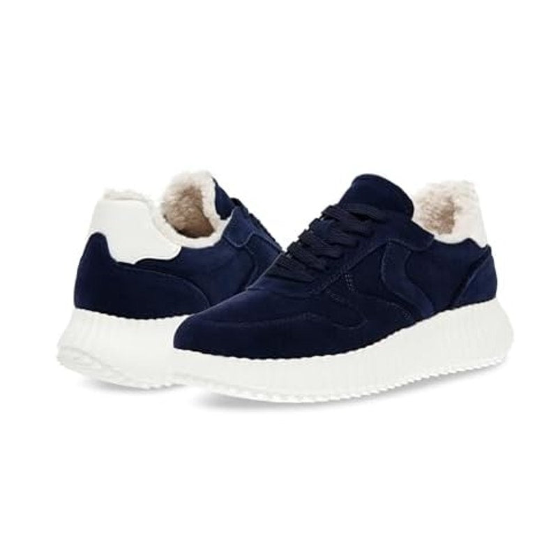 Steve Madden Womens Shereen-Fur Lined Sneakers US 7.5 EU 38 Navy Blue Suede NIB