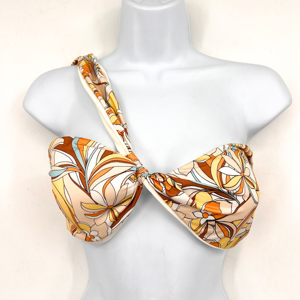 L*Space Womens Mick Bikini Top XL Yellow Mod Print Floral One Shoulder NWOT