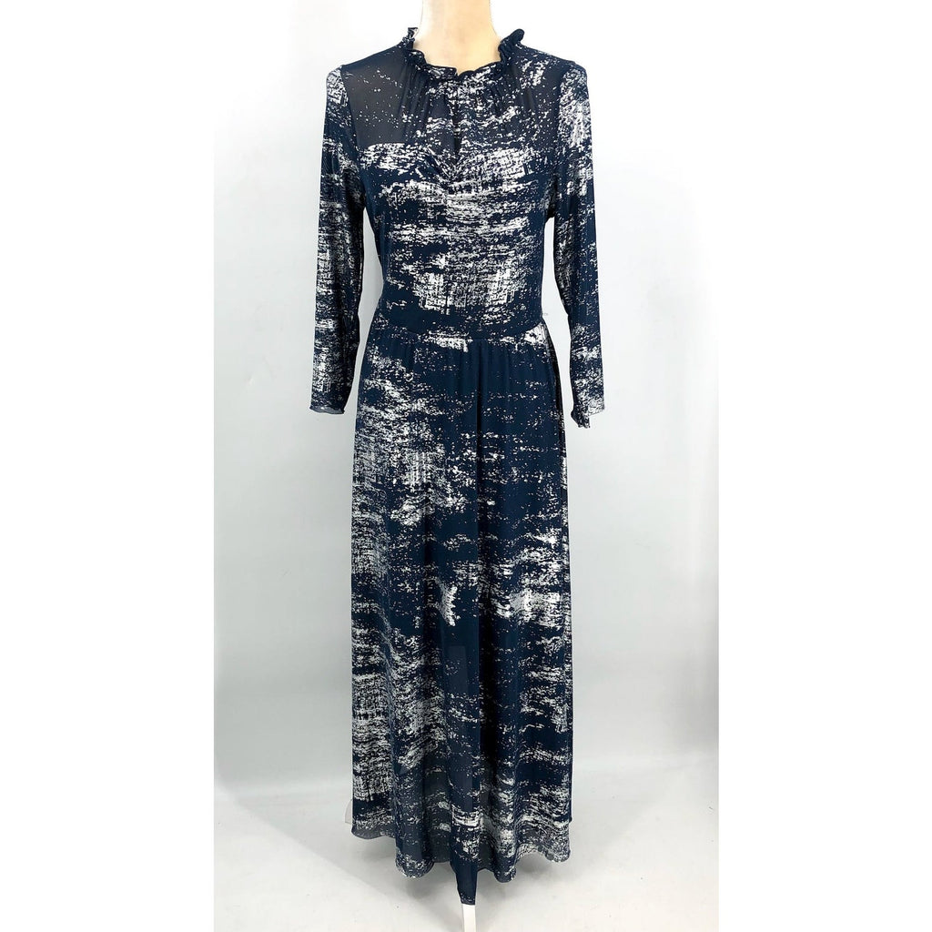 TED BAKER Iggiey Metallic Burnout Midi Dress Large US 12 Navy Blue NWT