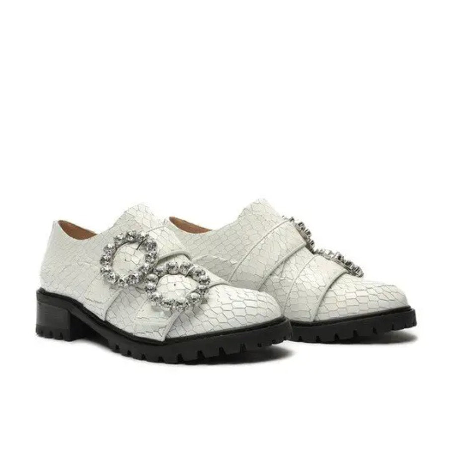 Schutz Womens Doris Oxford Shoes Size 6.5 White Snake Embossed Leather NWOB