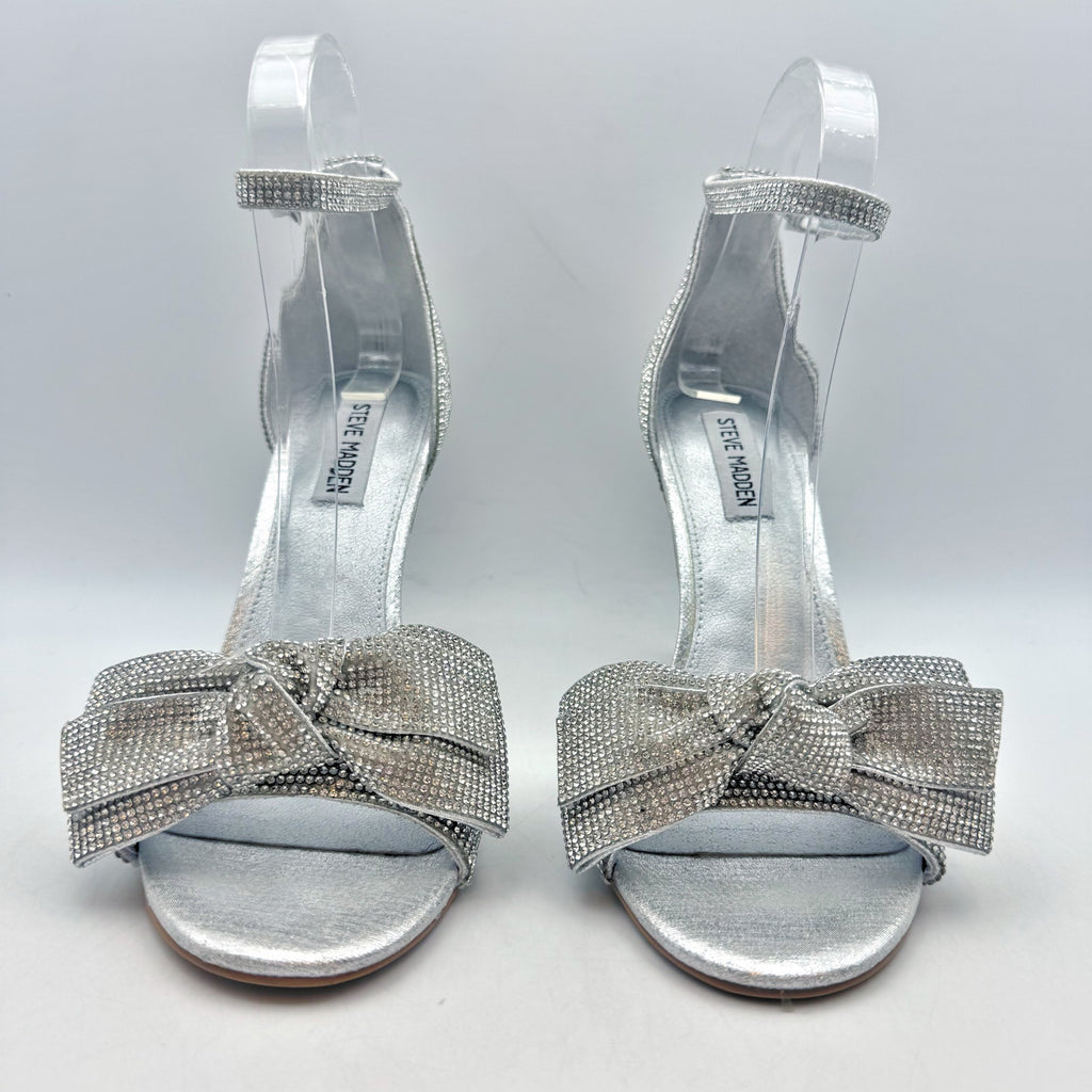 Steve Madden Womens Realm Heeled Sandals US 9 M Silver Rhinestone NWOB