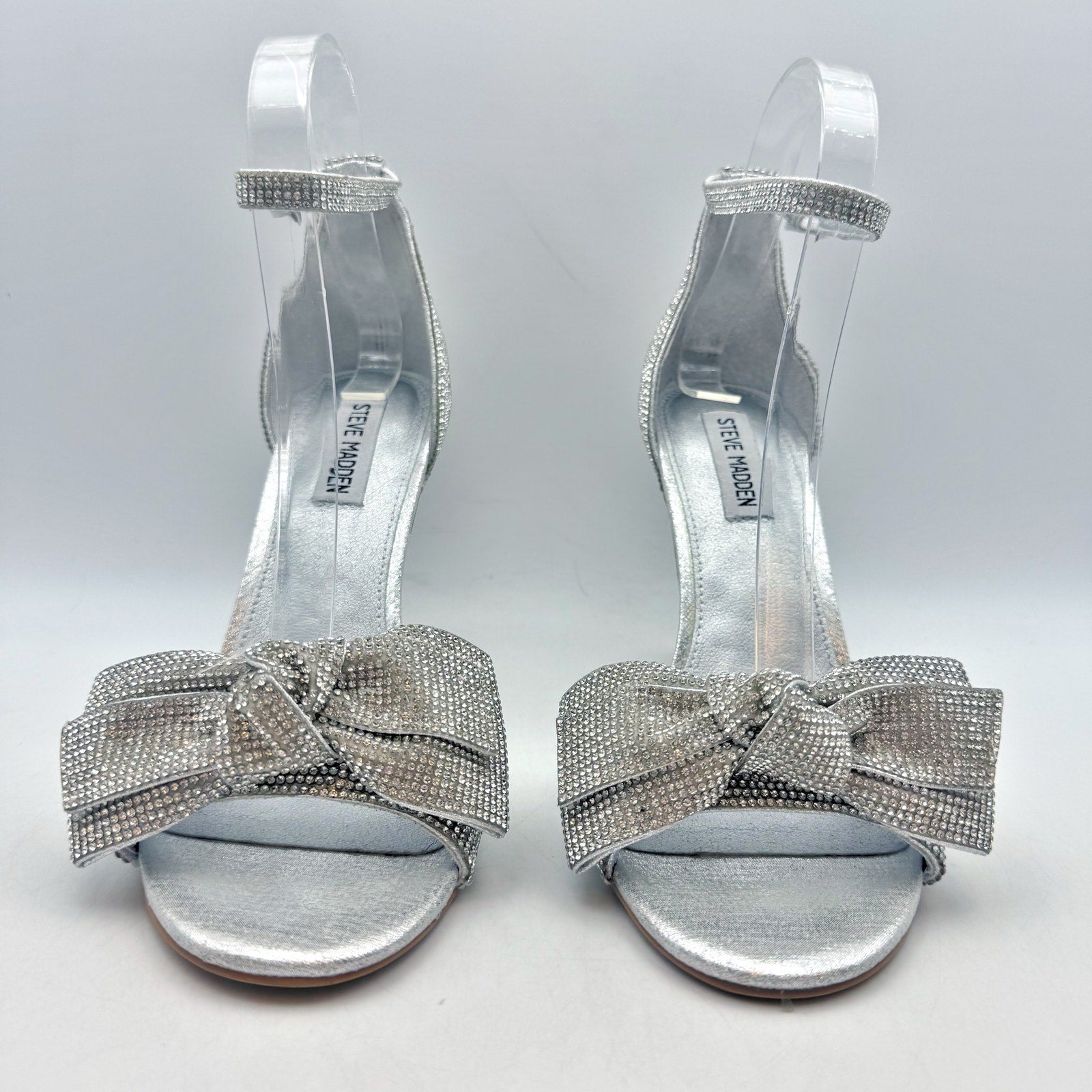 Steve Madden Womens Realm Heeled Sandals US 9 M Silver Rhinestone NWOB