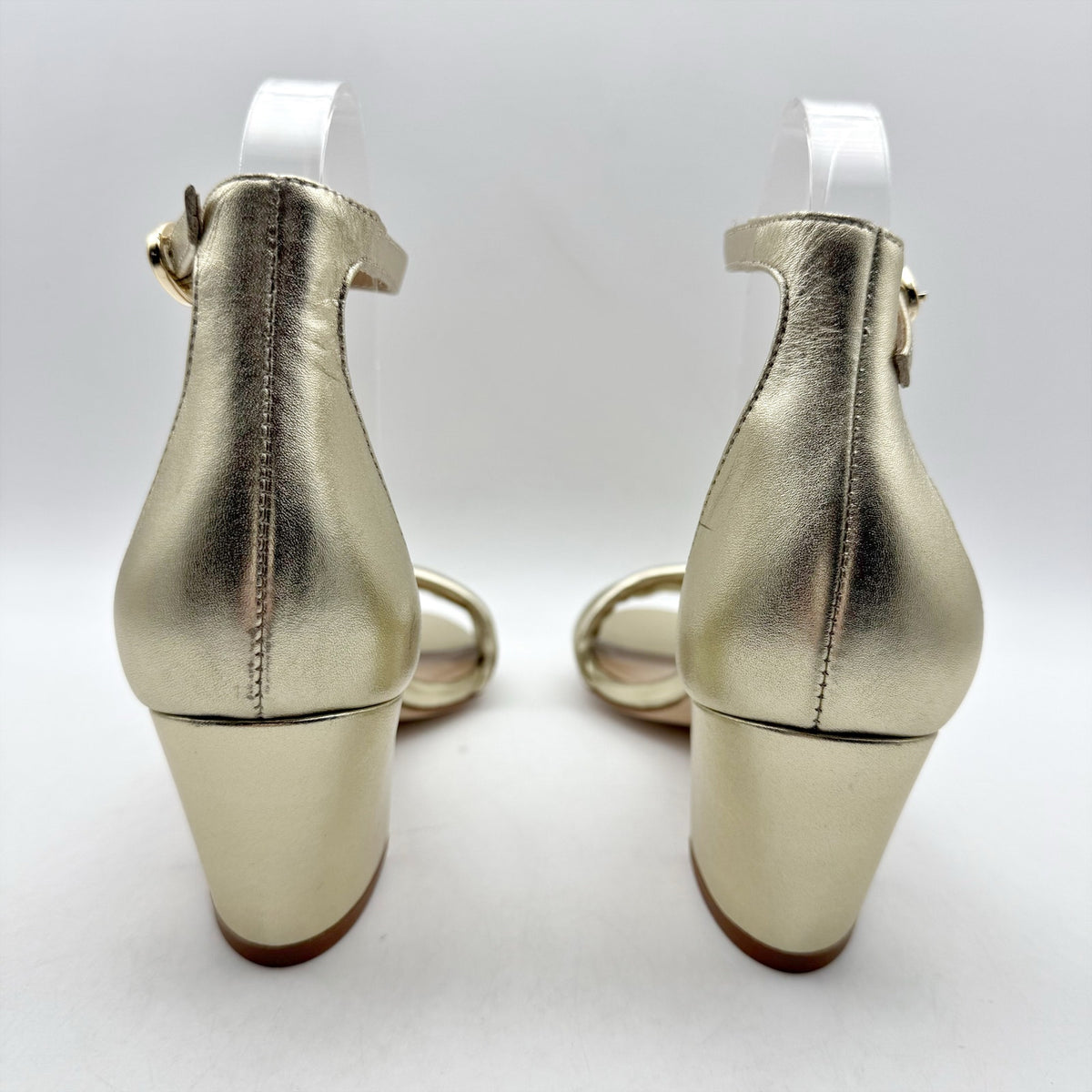 Bernardo Womens Bowie Heeled Sandal US 7.5 M Gold Champagne Leather NWOB