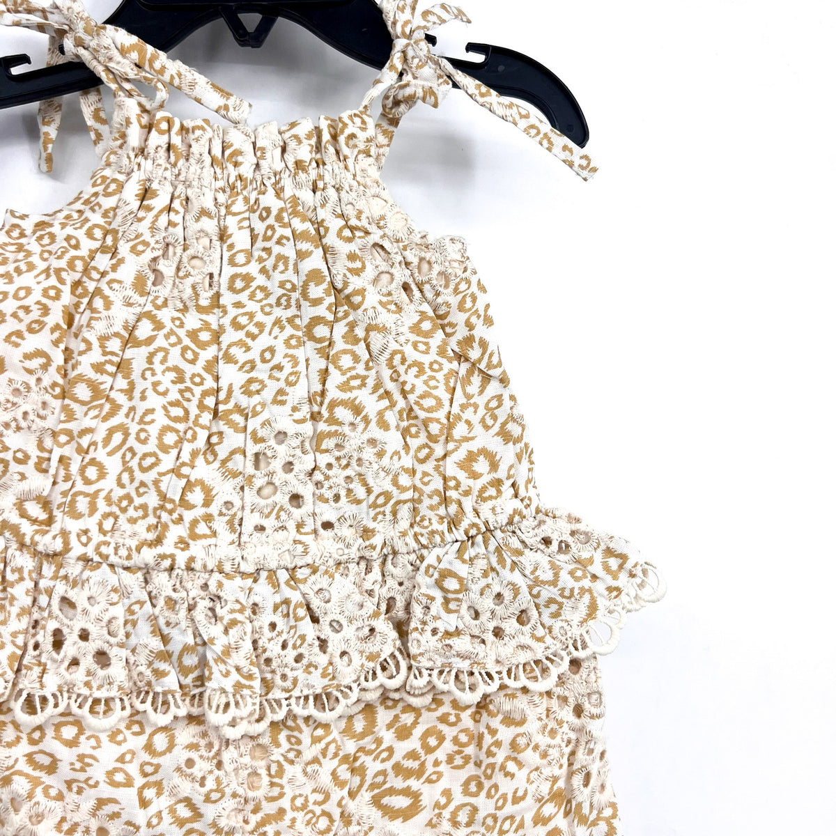 BARDOT Toddler Girls Leopard Trim Romper Size 3T Cream Beige Peplum NWT