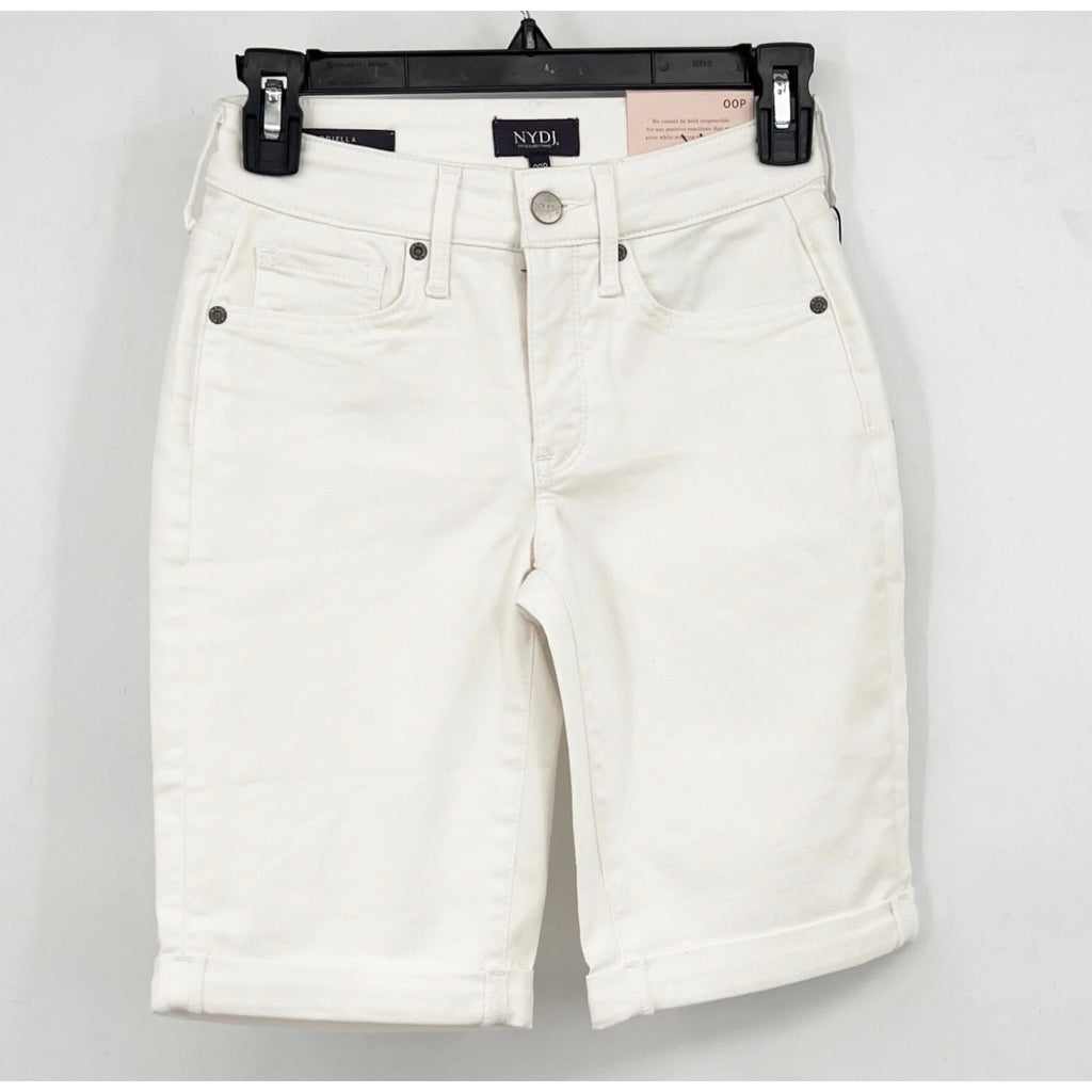 NYDJ Womens's Briella Denim Shorts Size 00 Petite Optic White Cuffs Bermuda NWT