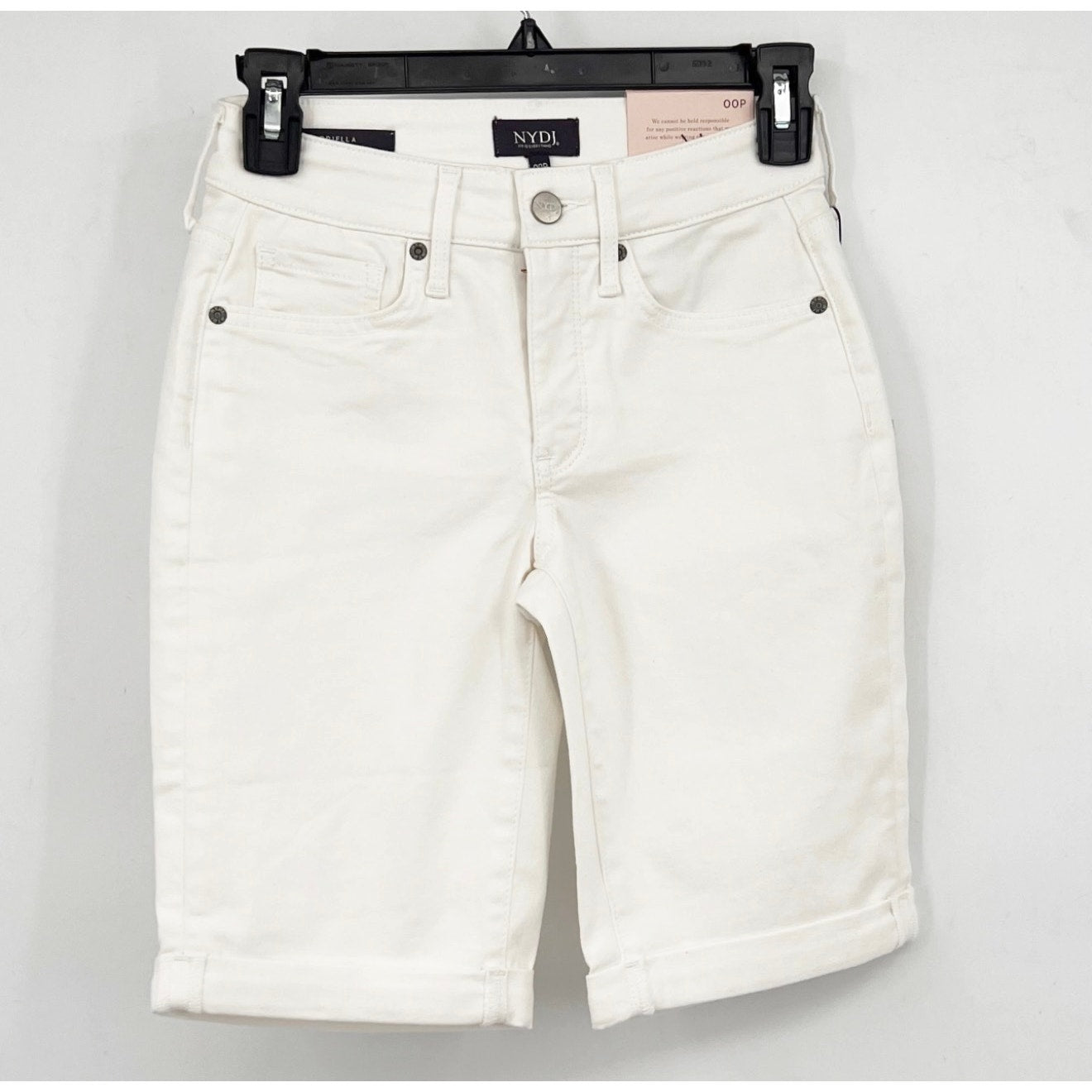 NYDJ Womens's Briella Denim Shorts Size 00 Petite Optic White Cuffs Bermuda NWT