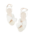 Loeffler Randall Women Dahlia Pleated Bow Heels US 6 Pearl Ivory Ankle Strap NIB