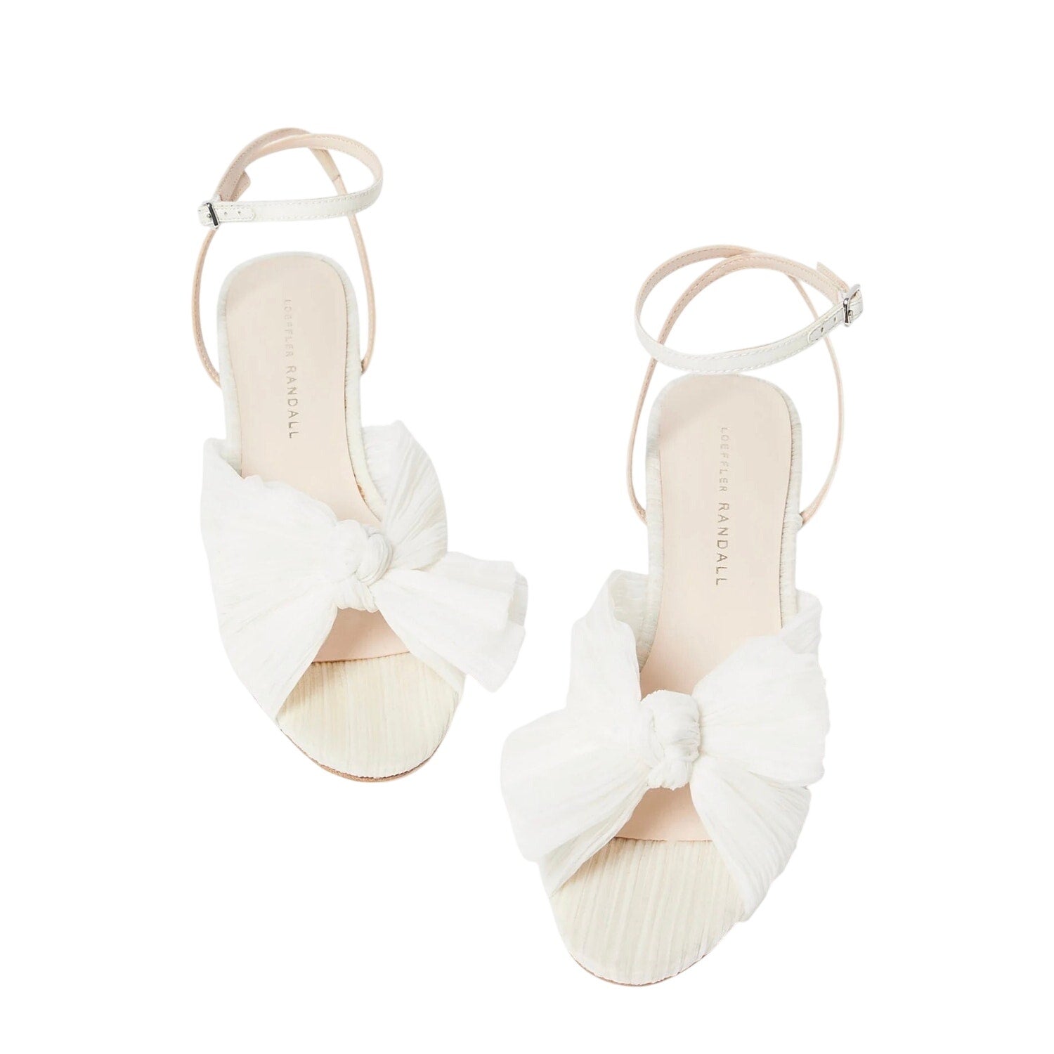Loeffler Randall Women Dahlia Pleated Bow Heels US 6 Pearl Ivory Ankle Strap NIB