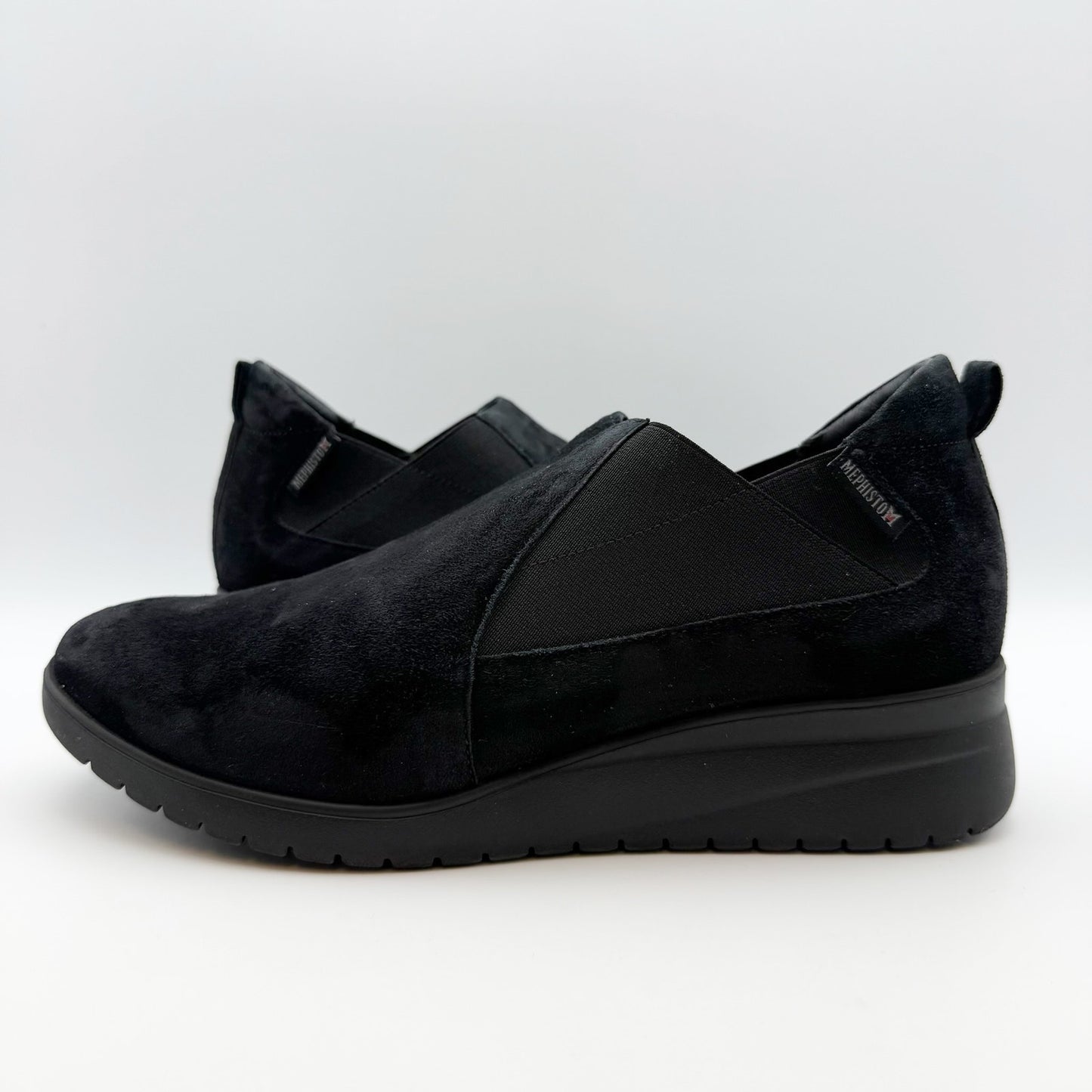Mephisto Ibelina Women’s Wedge Slip-on Sneaker Size 8.5 Black Suede Leather NIB