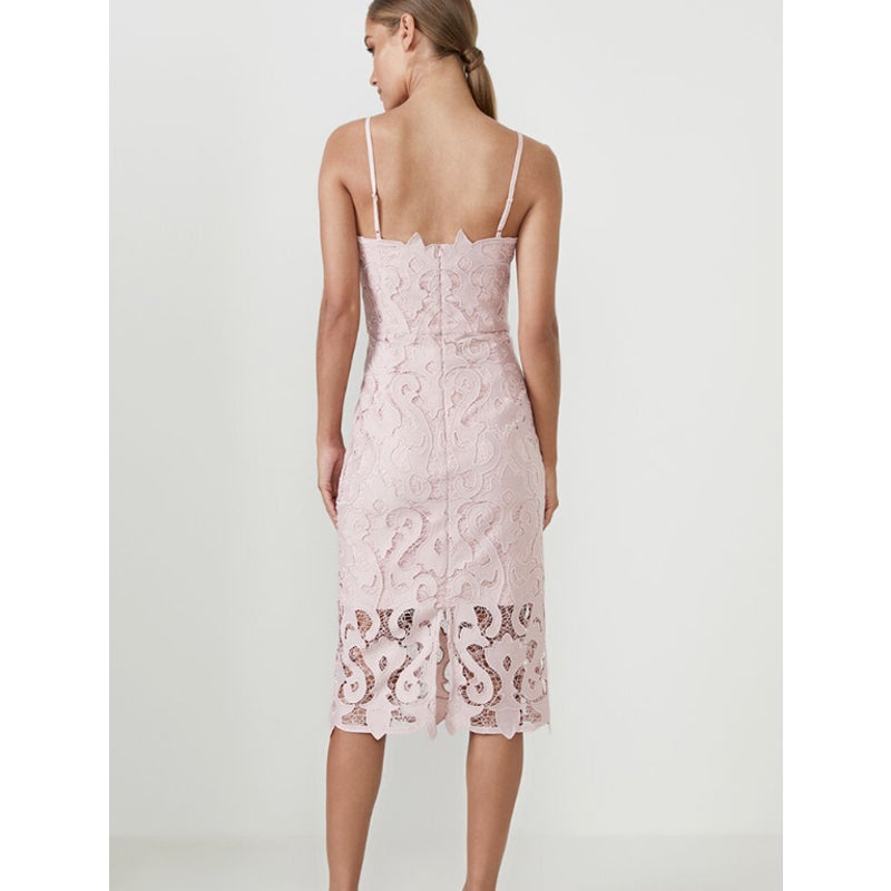 BARDOT Women's Lina Lace Midi Dress Size 6 Pink Rose Sleeveless Lined NWT