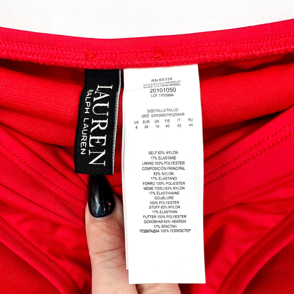 LAUREN RALPH LAUREN Hipster Bikini Bottoms Size 8 Red Beach Club Swim NWT