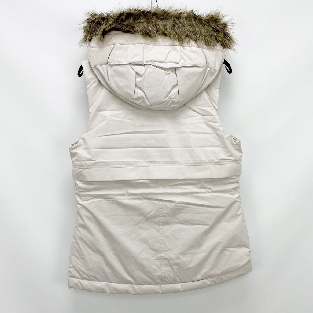 Prana Womens Banajaara Down Vest Small Cream Puffer Hooded Faux Fur NWT $250