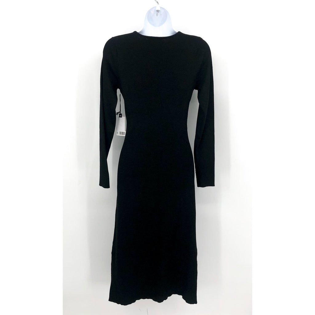 ASTR The Label Cross Front Slit Long Sweater Dress Large Black Knit VNeck NWT
