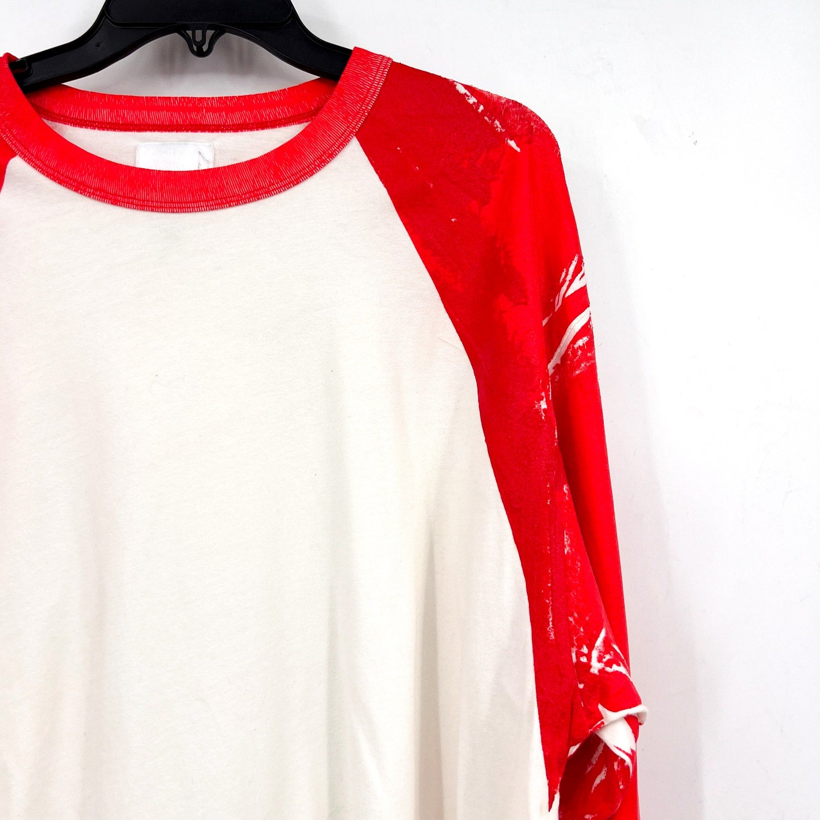 BTFL Men's Crewneck Baseball T-Shirt with Vinyl Sleeves Large White/Red NWOT