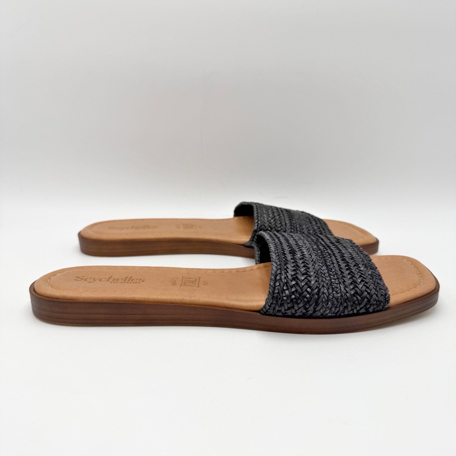 Seychelles Womens Palms Perfection Slide Sandals Size 10 Black Raffia Flats NWOB