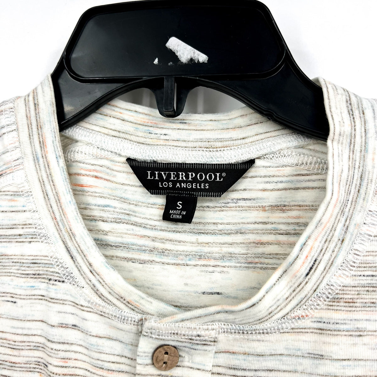 LIVERPOOL Men's Short Sleeve Henley Top Small Cream Space Dyed NWT