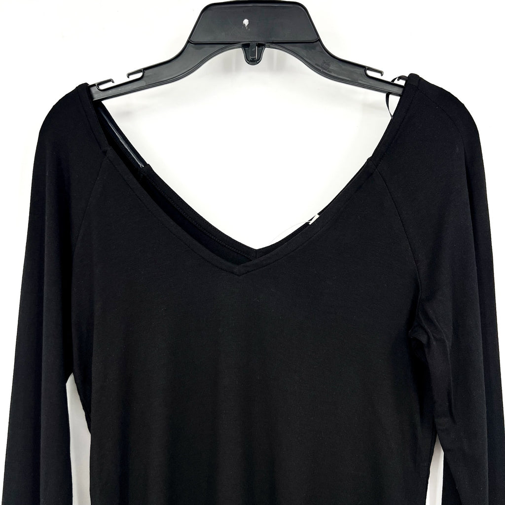 MADEWELL Women's Double V-Neck Top Small Jet Black Jersey Long Sleeve NT721 NWT