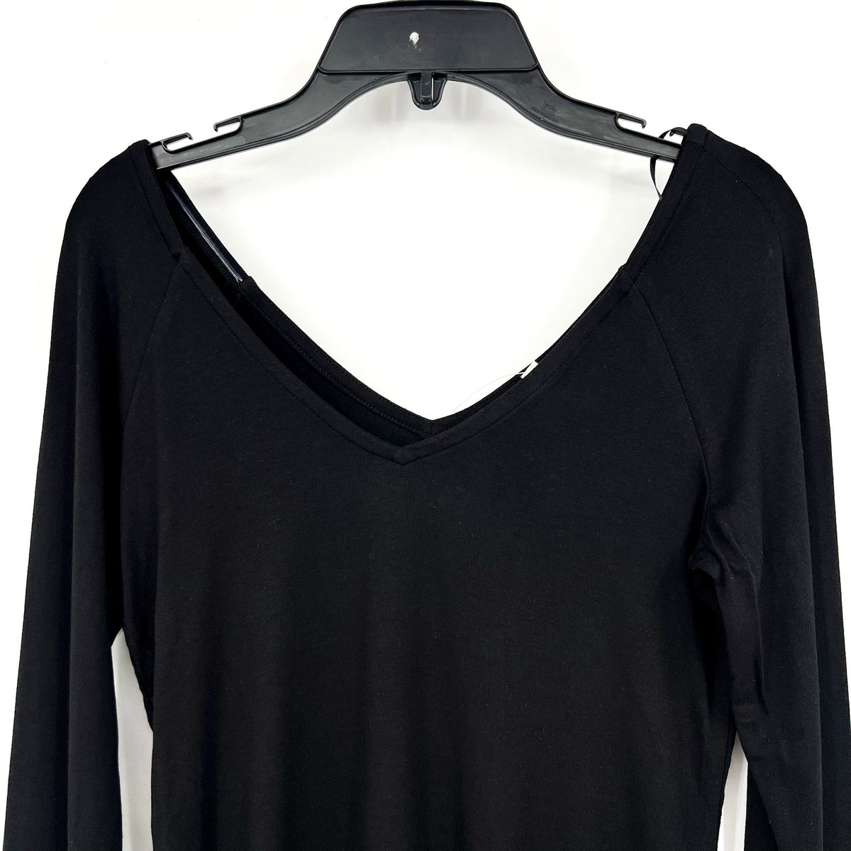MADEWELL Women's Double V-Neck Top Small Jet Black Jersey Long Sleeve NT721 NWT