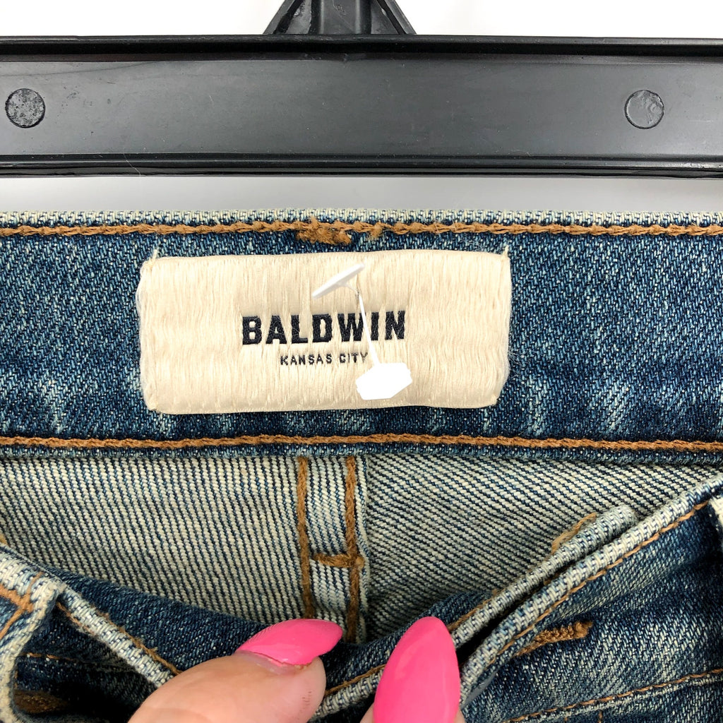 BALDWIN Women's Maxwell Crop Kick Flare Jeans Size 24 Blue Traction Stretch NWT