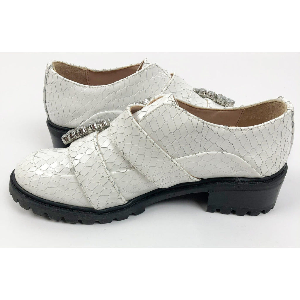 Schutz Womens Doris Oxford Shoes Size 6.5 White Snake Embossed Leather NWOB