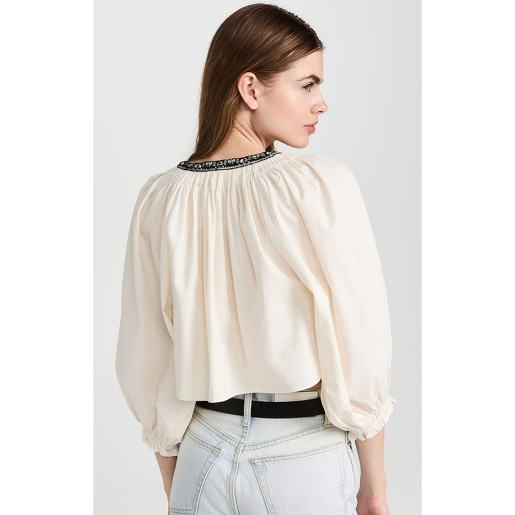 RE/DONE Victorian Cut Off Blouse Medium Vintage Ivory Balloon Sleeve Ruffle NWT