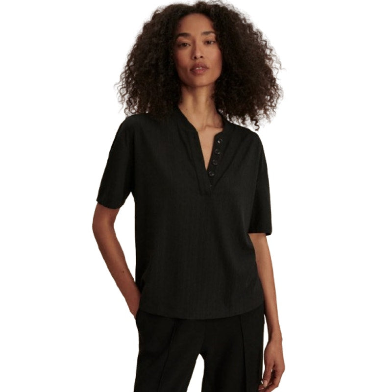 VARLEY Women's Kasey Mock Placket Rib Tee Small Black Short Sleeve NWT
