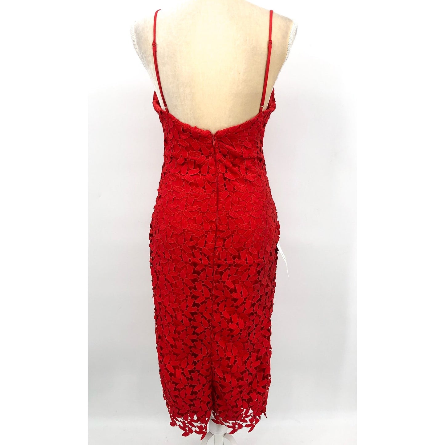 Bardot Ariel Leaf Lace Midi Dress US 6 Small Lipstick Red Spaghetti Straps NWT