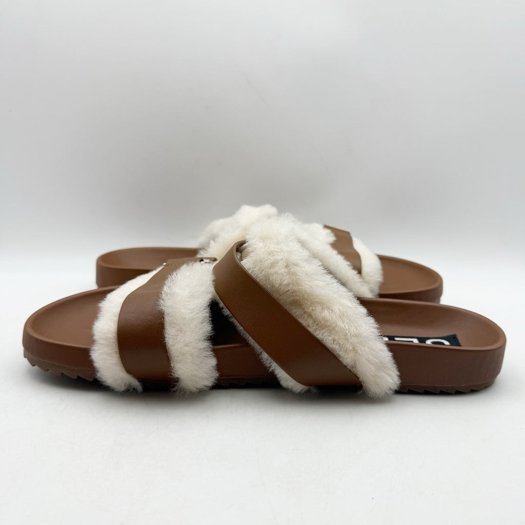 Senso Womens Dalley Slide Sandals EU 42 US 12 M Brown Leather Shearling NWOB