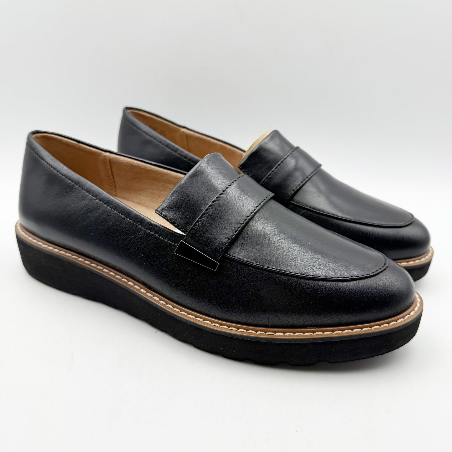 Naturalizer Womens Adiline Flat Loafers US 9 XW EU 40 Black Leather Slip On NIB