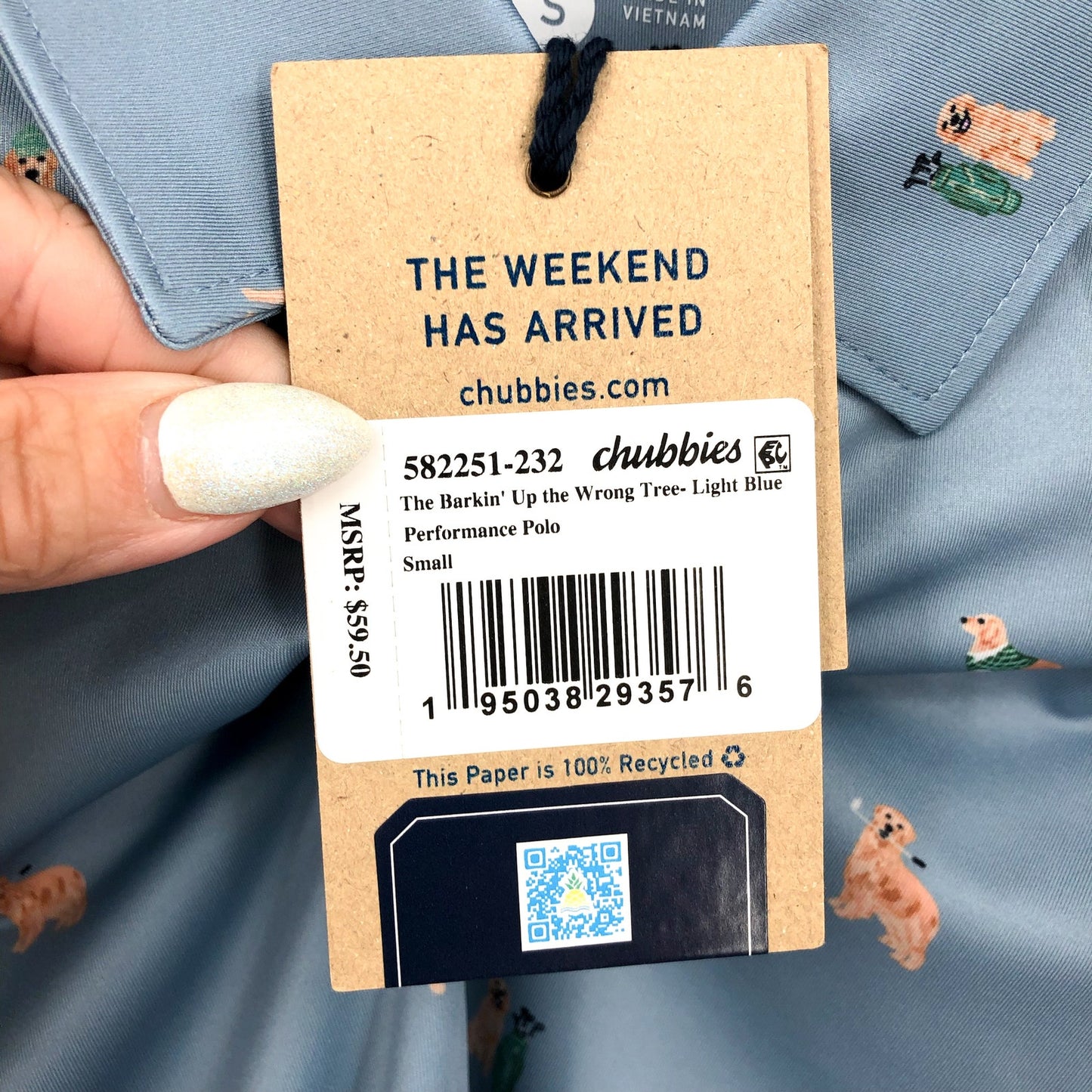 CHUBBIES Mens Performance Polo Small Light Blue Barkin' Up The Wrong Tree NWT