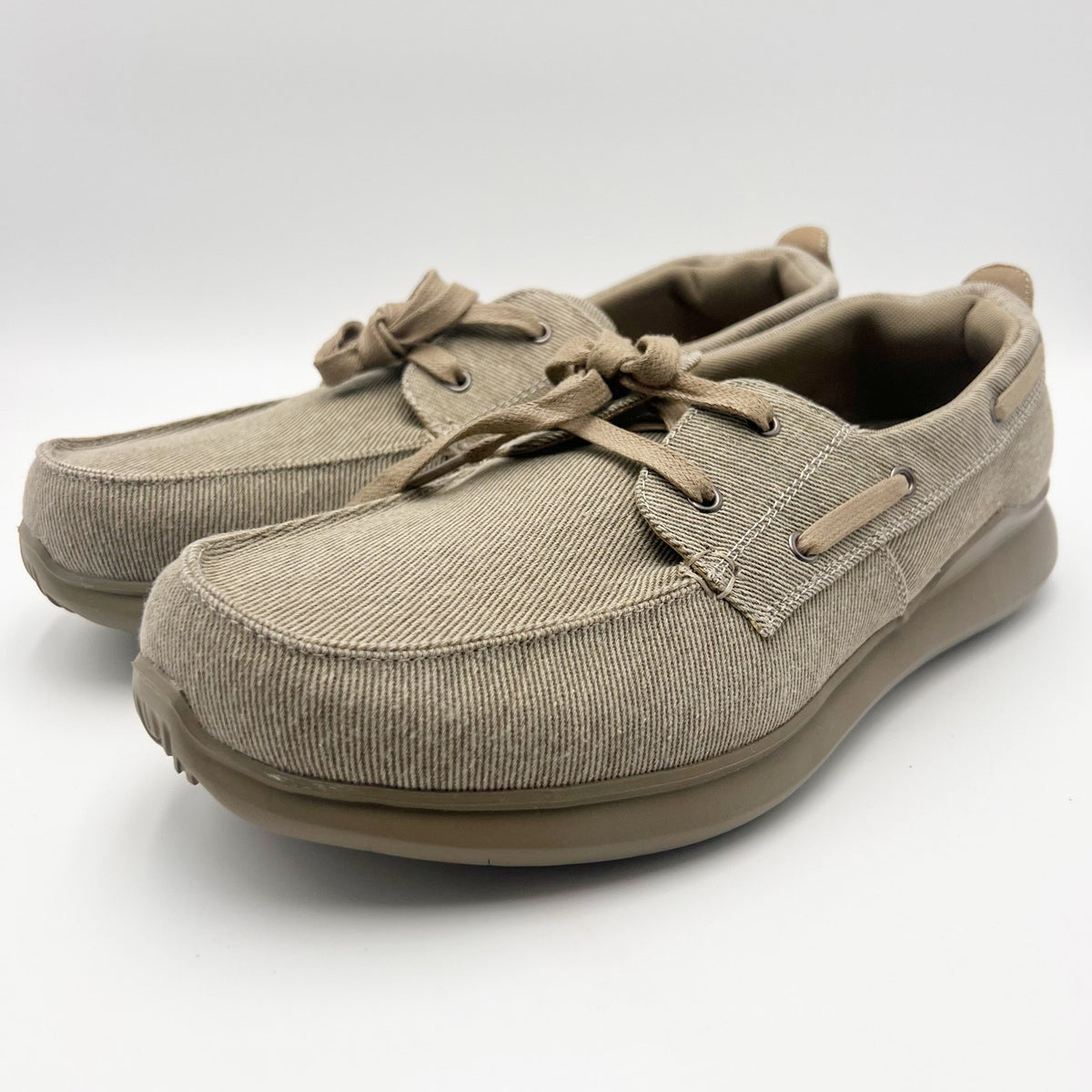 Propet Mens Viasol Lace Slip On Loafers Size 11 Wide EU 45 Tan Canvas NIB