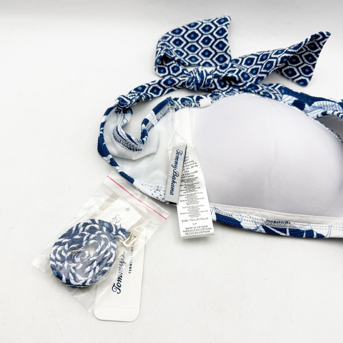 TOMMY BAHAMA Island Cays Bandeau Bikini Top Small Blue White Blooms NWT
