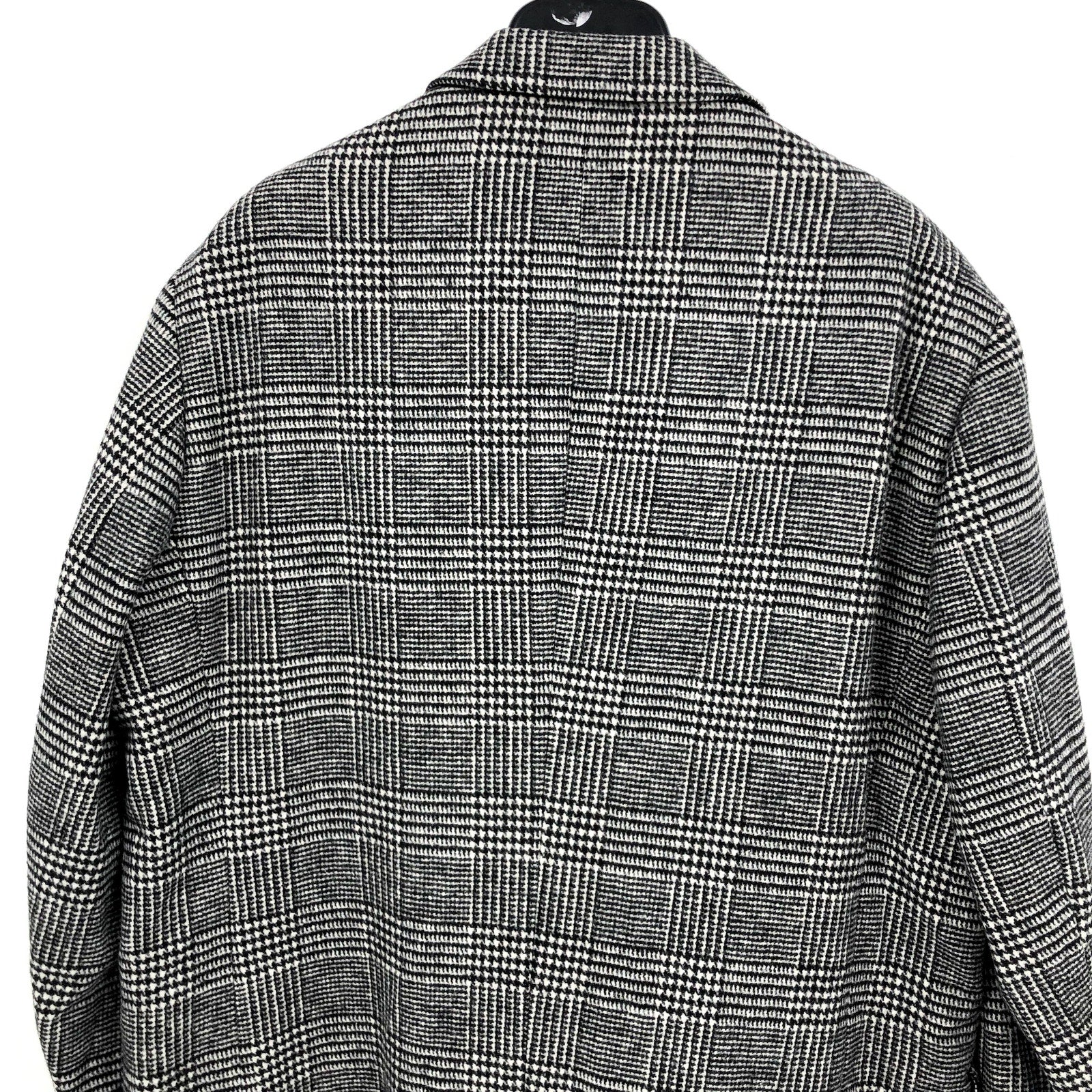 NORDSTROM Men's Glen Wool Blend Topcoat XL Black White Plaid XL NWOT