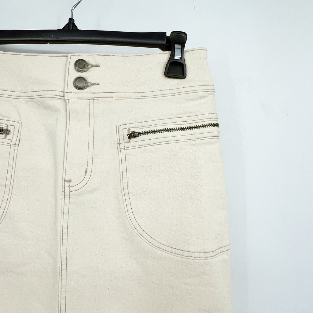 PRANA Womens Broadway Denim Skirt Size 2 Natural Cream Knee Length Stretch NWT