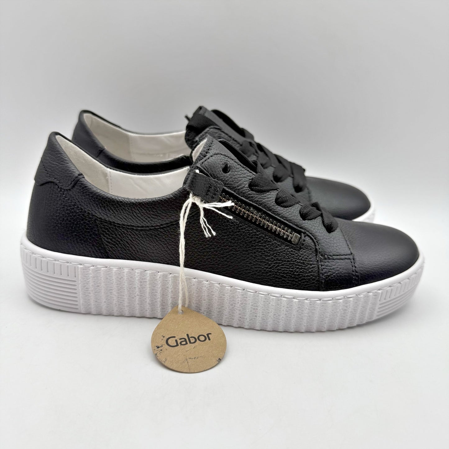 Gabor Womens 53.334 Low Top Sneakers UK 3.5 US 6 Black White Leather NIB