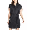 NATORI Women's Enchant Lace Trim Robe Small Black Short Sleeve Tie Waist NWT