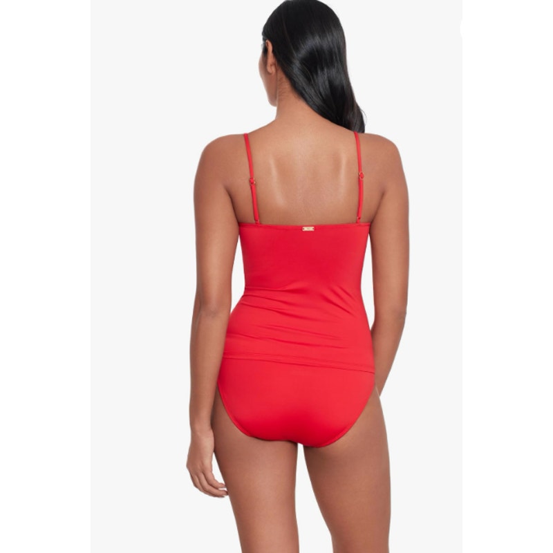 LAUREN RALPH LAUREN Toggle Underwire Tankini Size 10 Red Beach Club Solids NWT