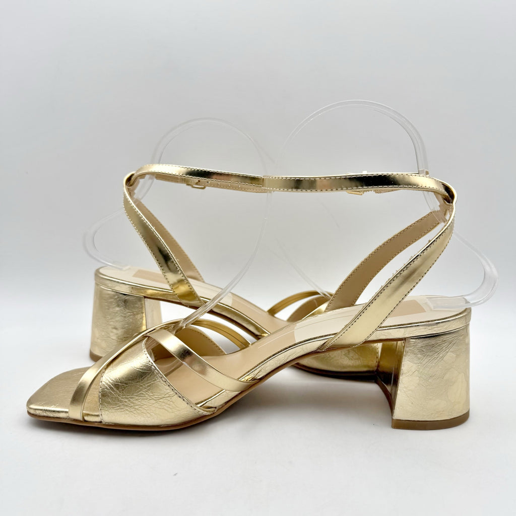 Dolce Vita Womens Blakly Heel Sandal US 8.5 Gold Distressed Leather NIB