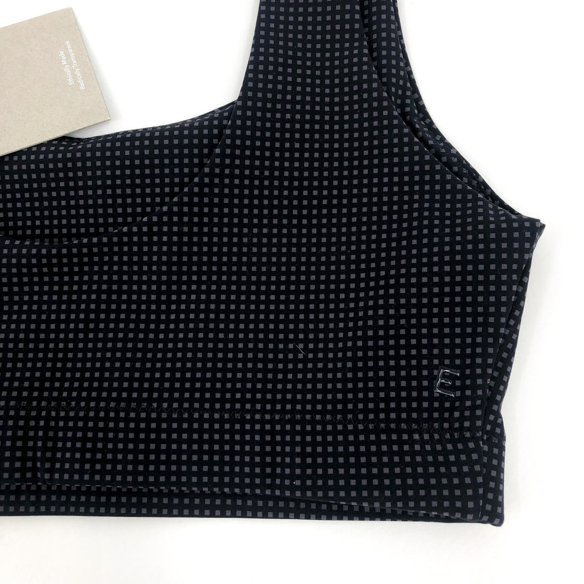 Everlane Womens The Perform Sports Bra XS Black Grey Micro Print Scoop Neck NWT