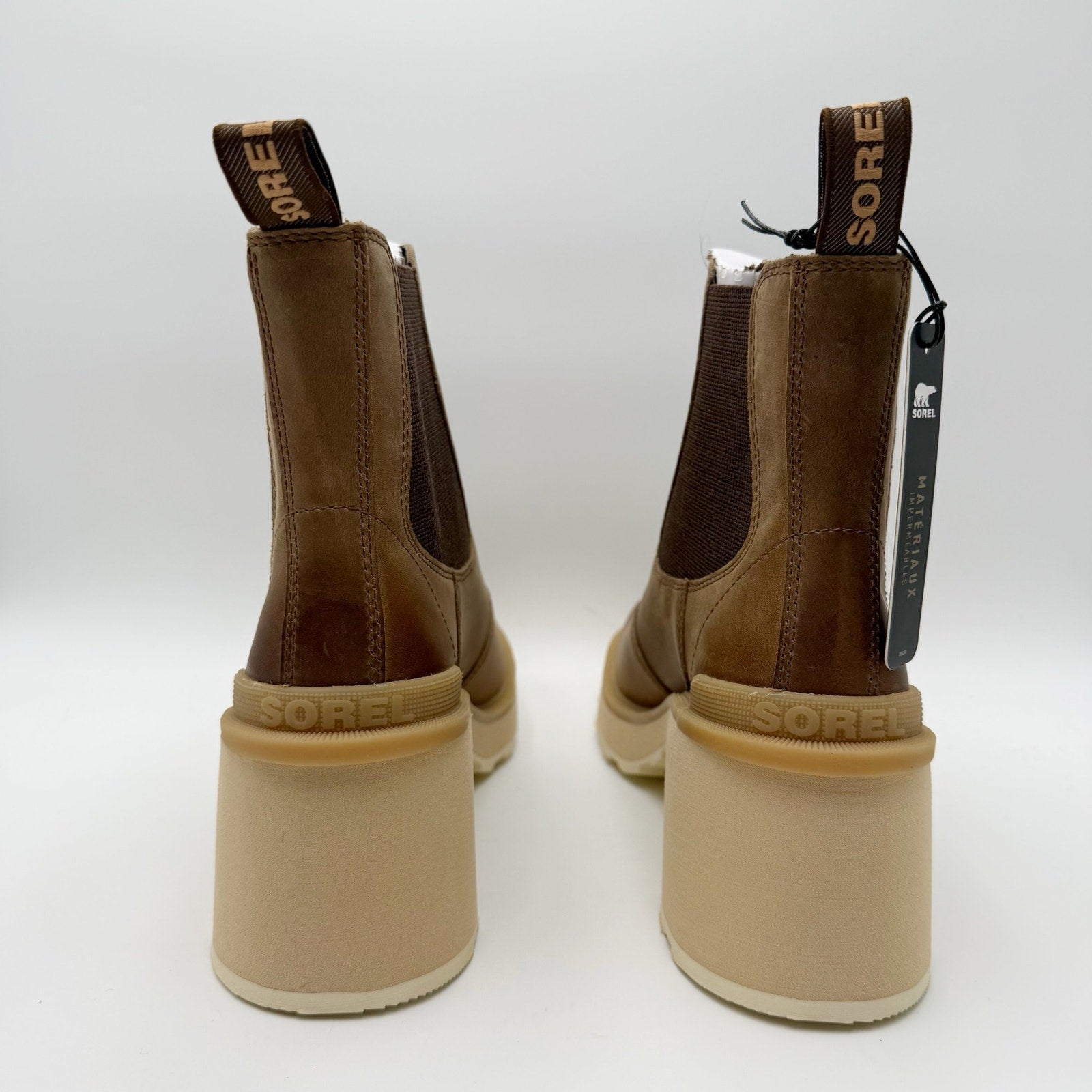 Sorel Womens Hi-Line Heel Chelsea Boot US 8 Taupe Tan Leather Waterproof NIB