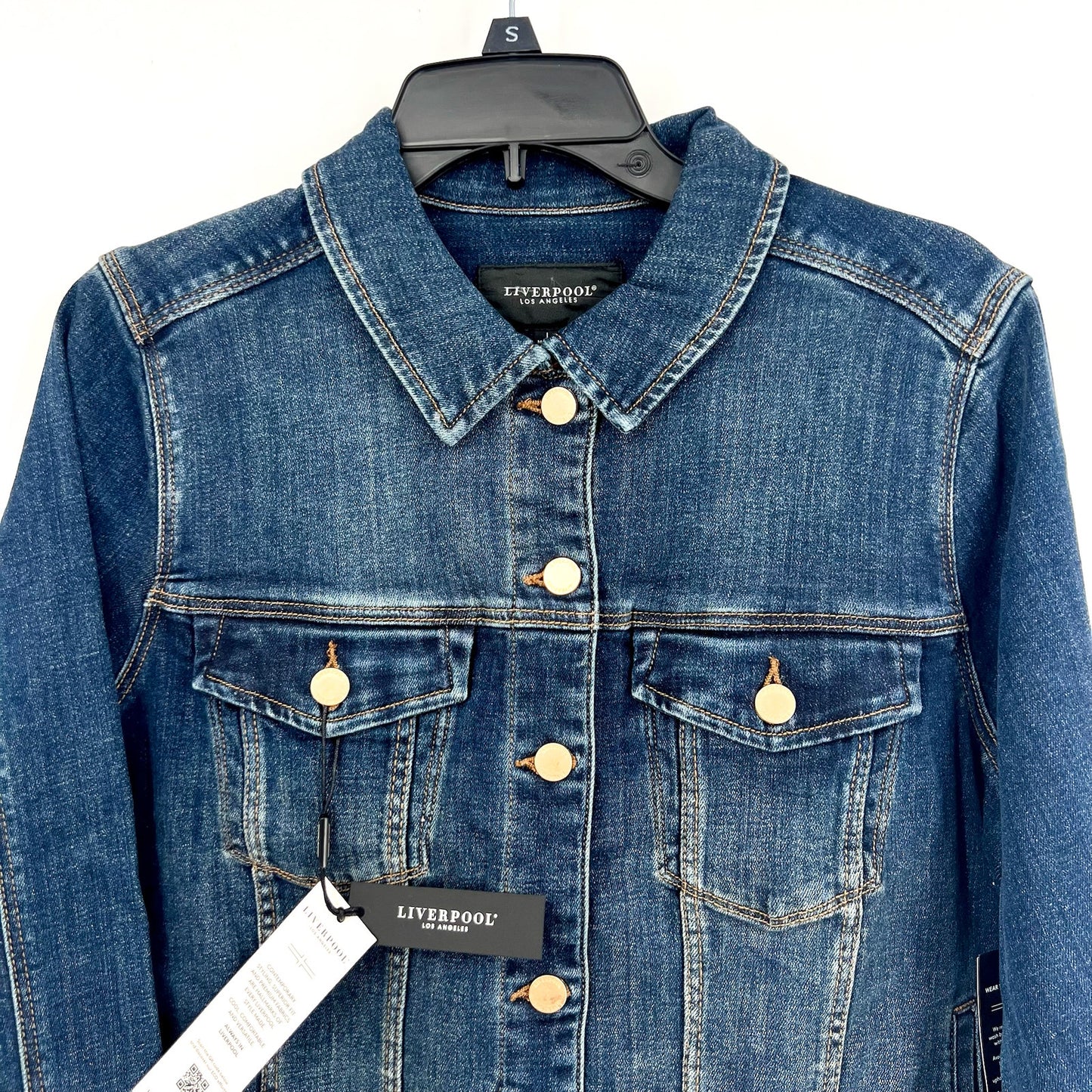 LIVERPOOL Women's Classic Jean Jacket Large Blue Glenrock Stretch Denim NWT