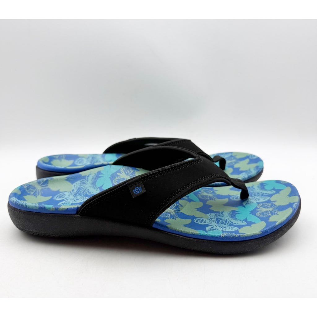 Spenco Women's Yumi Butterfly Sandals Size 8 WIDE Blue Black Flip Flop NWT