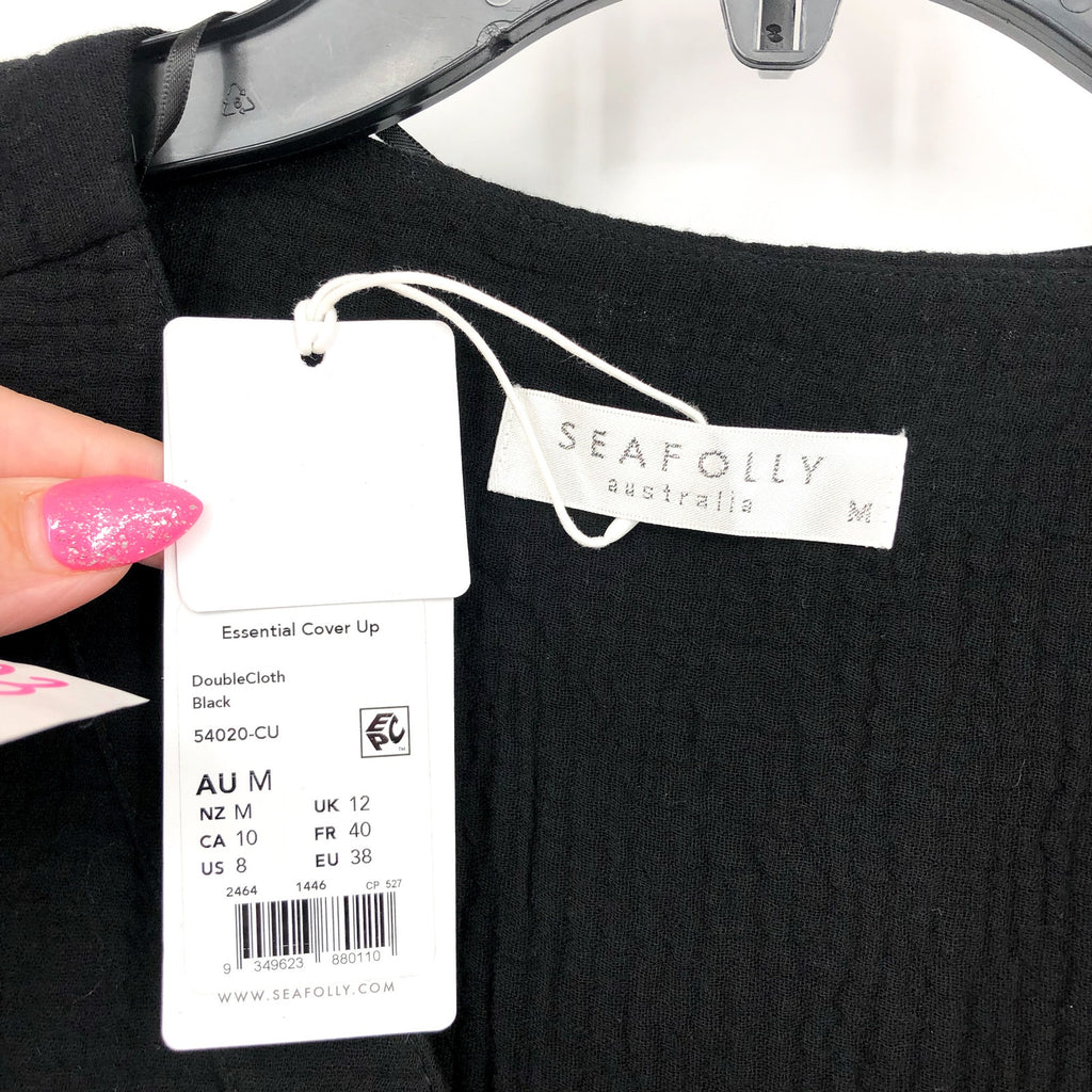 SEAFOLLY Womens Essential Swim Cover Up Dress Size 8 Black Lightweight Gauze NWT