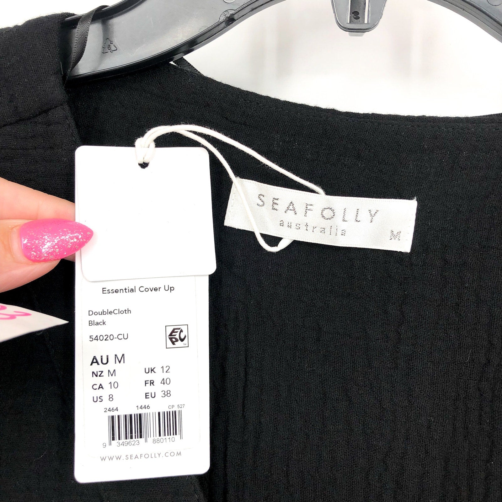 SEAFOLLY Womens Essential Swim Cover Up Dress Size 8 Black Lightweight Gauze NWT