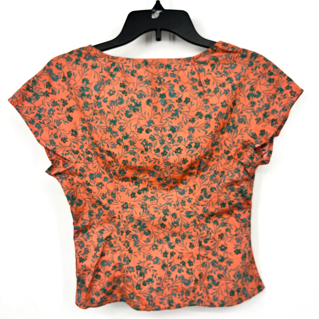 MADEWELL Womens Amari Twist Top Size 00 Orange Floral Short Sleeve NP029 NWT