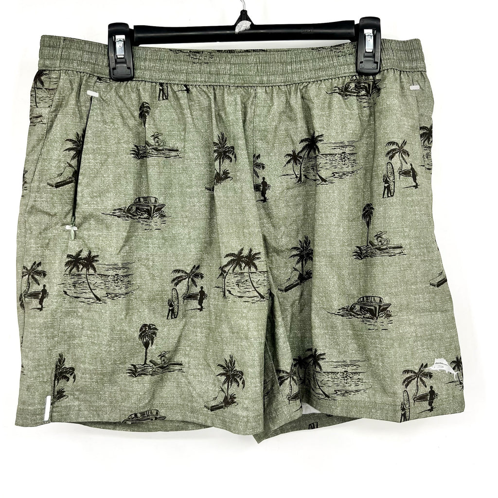TOMMY BAHAMA Men’s Island Zone Hybrid Board Shorts Large Army Green 6-Inch NWT