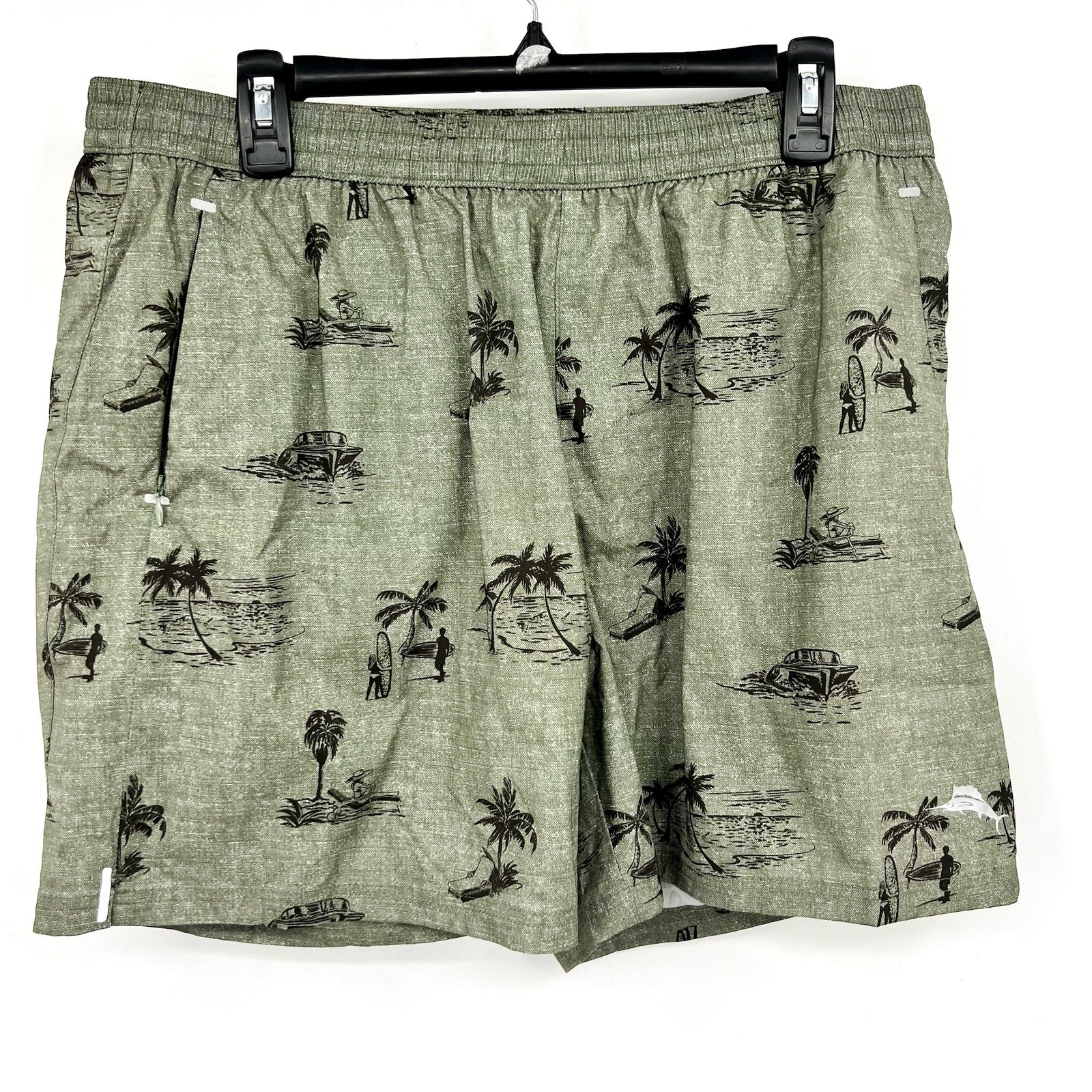 TOMMY BAHAMA Men’s Island Zone Hybrid Board Shorts Large Army Green 6-Inch NWT